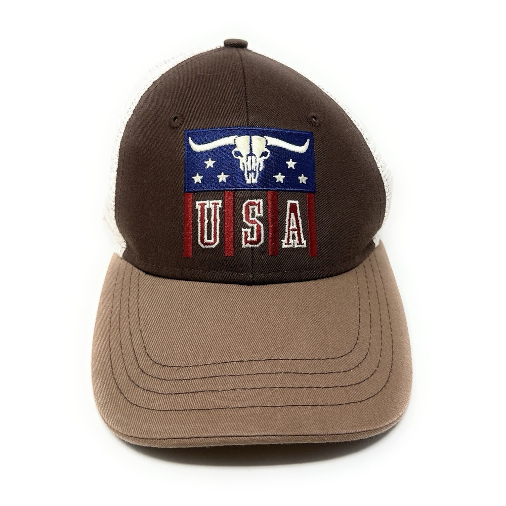 Cody James Trucker Hat Mens OSFM Brown USA Longhorn Skull Snapback Mesh Cap